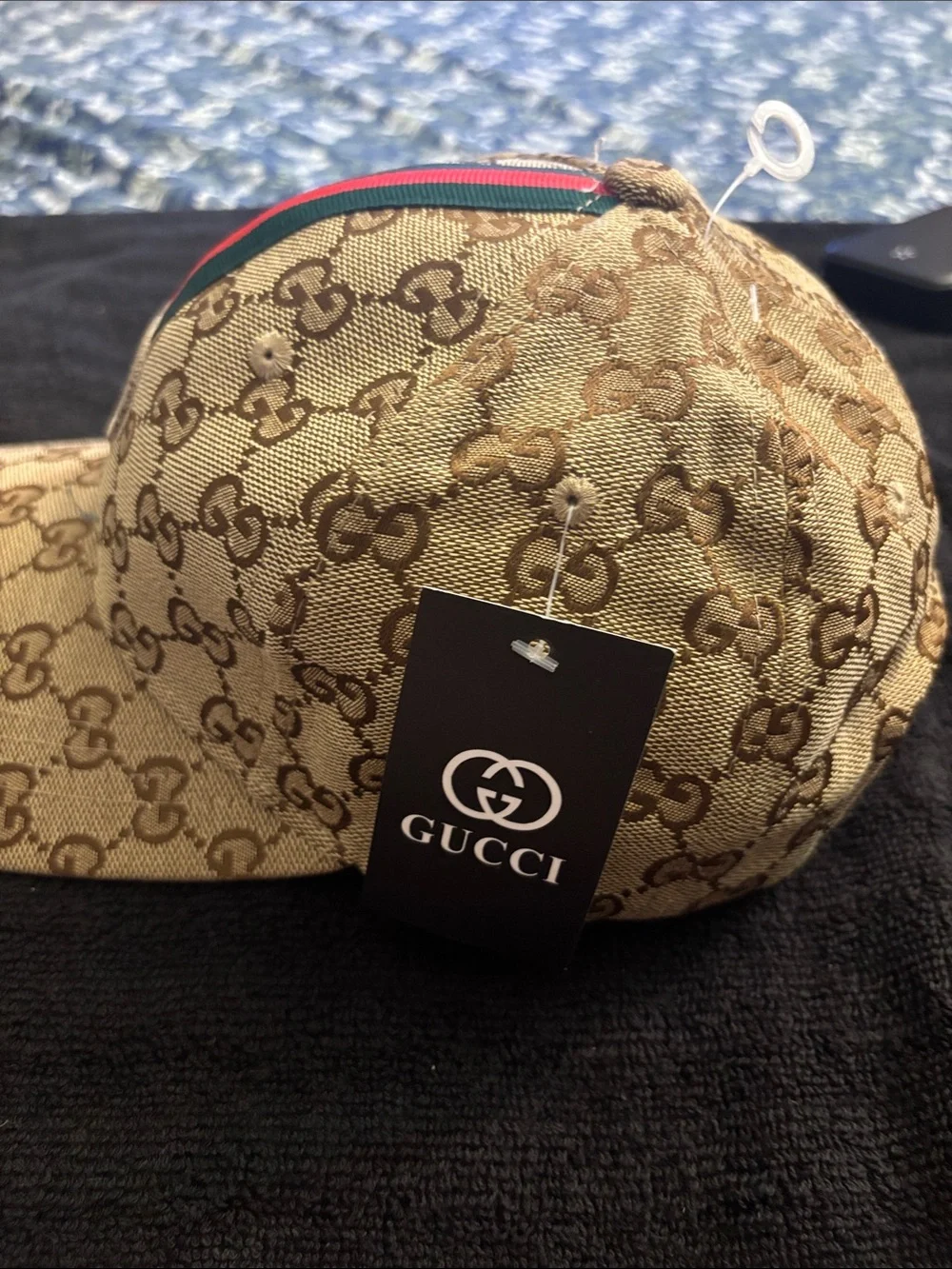 Beige GG Monogram Baseball Cap with Green-Red Web please read 👇